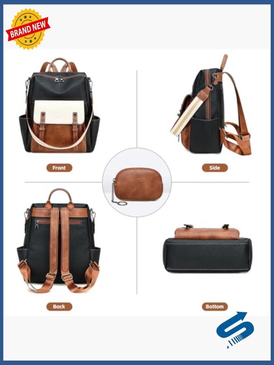 PU Leather Backpack Purse Faux Work Travel Handbag Laptop Tote